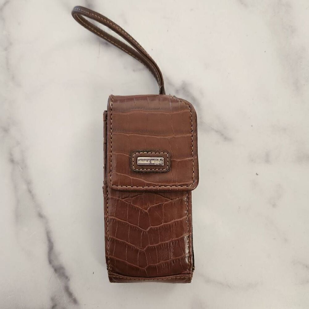 Nine west cell phone brown croc embossed wristlet wallet 90s travel size